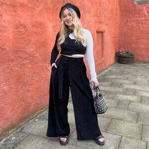 SNAG Wide Leg Corduroy Tailored Trousers - Black